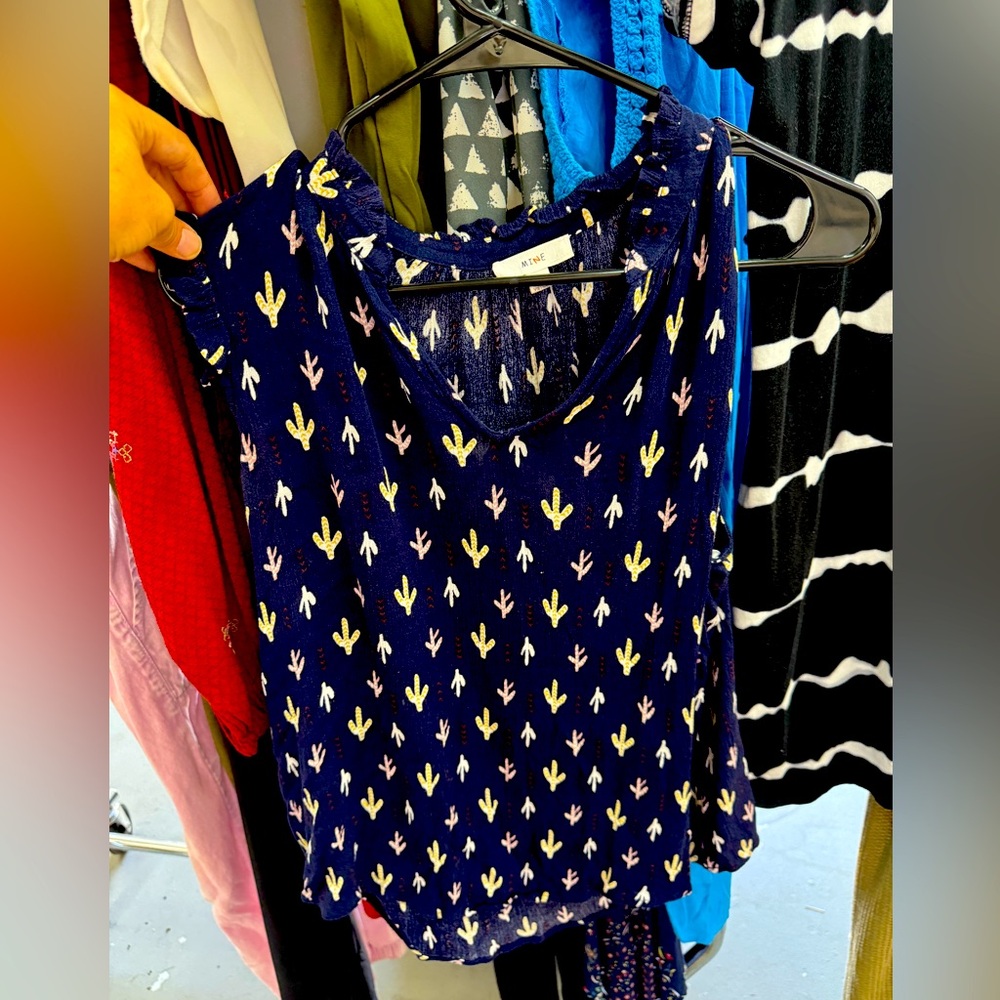 Mine Navy Blouse with White Cactus Print